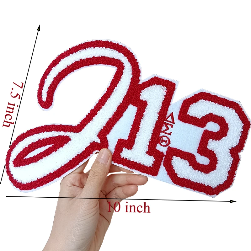Delta 1913 Triangle Chenille Embroidered Iron Patch for Hoodies, Red and White, Sorority, Delta Sigma Theta, J13, Greek Letter