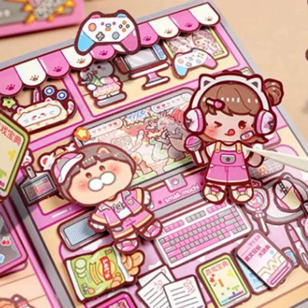 Mão livro livro de atividades artesanal livro silencioso papel adesivo livro telado ocupado livro kawaii anime diy cena material adesivo diy