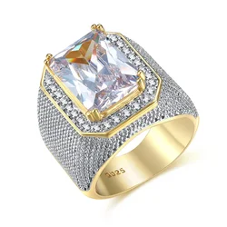 Fashion Rings Square Big Width Signet Rings 14K gold color man Finger Cubic Zirconia Big Stone Men Ring Jewelry anel New