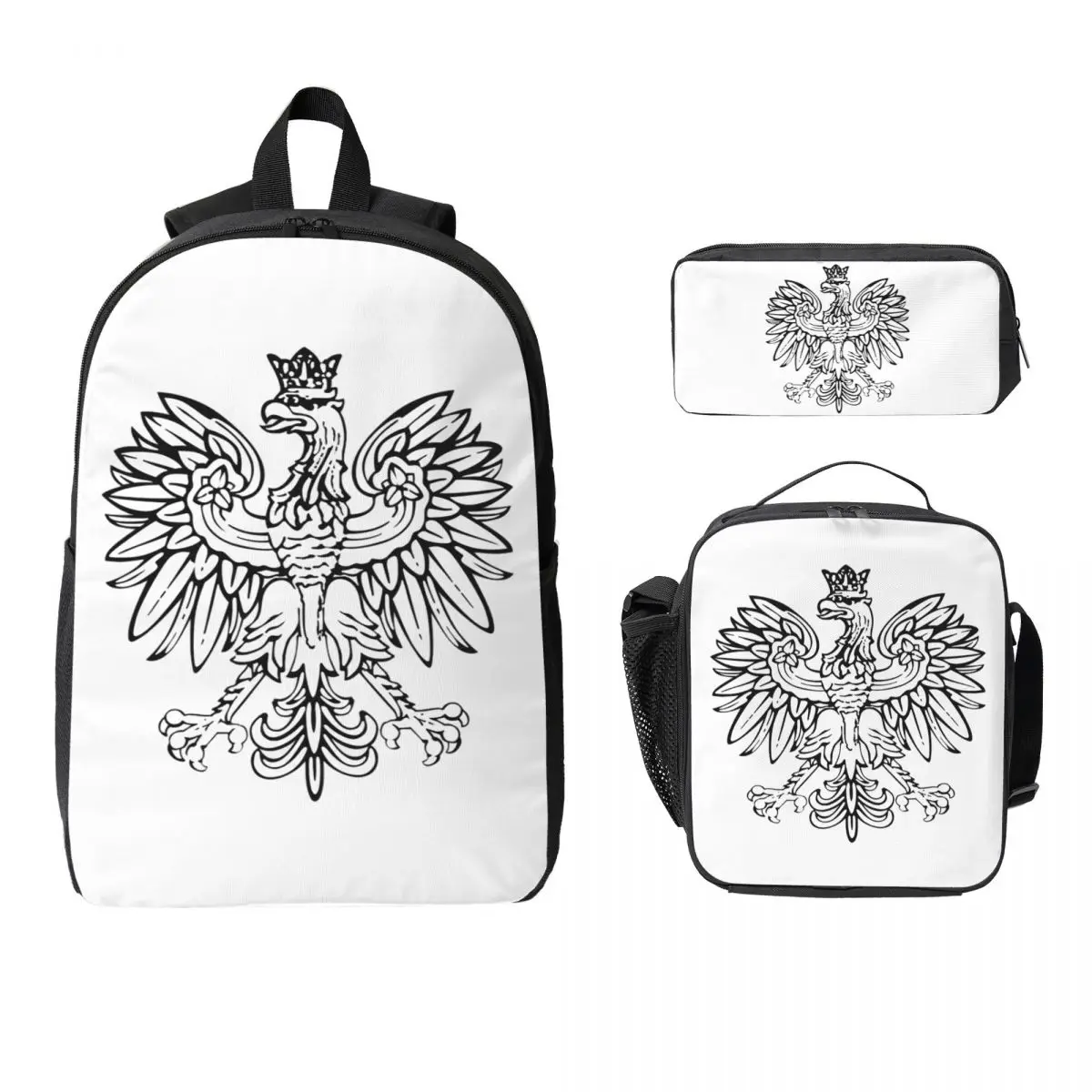 

Polska Polish Eagle Backpack Boys Girls BookBag School Bag Computer Shoulder Bags 3ps Insulated Lunch Bag Pencil Case