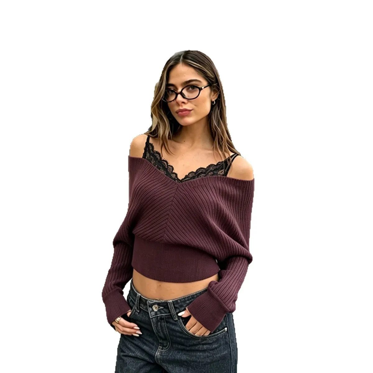 Pullover Off Shoulder Neckline Slim Fit Top with Casual Commuter Chic Boat Neck Elegant Autumn Daily Crop Women Long Sleeve Top