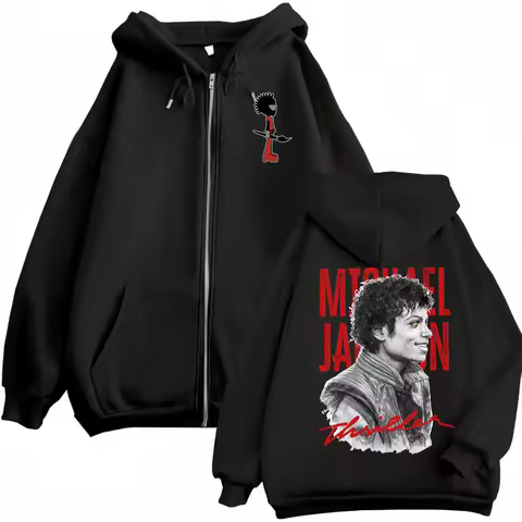 90's Rock Singer Michael Jackson Graphic Zipper Hoodies Vintage Fashion Zip Up Sweatshirts Men Women Casual Oversized Pullovers