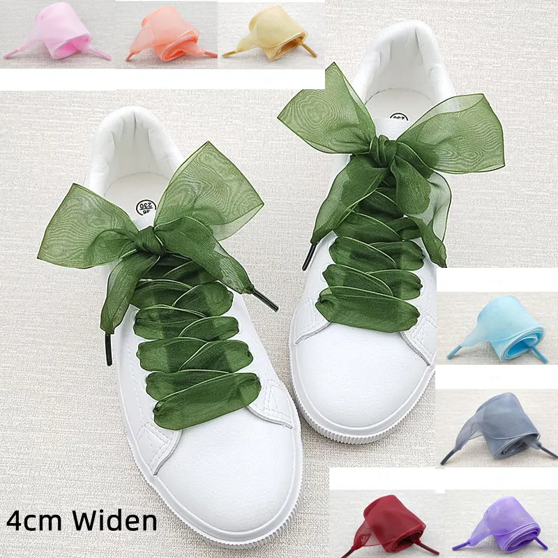 1 Pair 4CM Widen Chiffon Flat Shoestrings  Sneakers Sport Bow Shoes Laces For Women