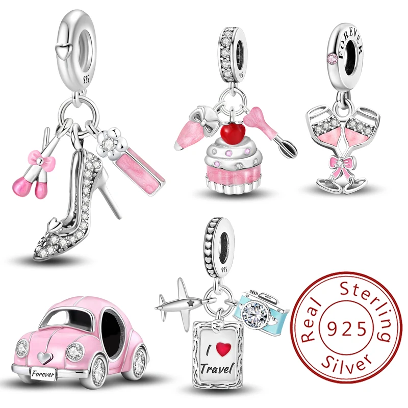 925 Sterling Silber High Heels Parfüm Pinsel Reise Charms Perle Diy Armband Armreif Herstellung Geschenk von hochwertigen edlen Schmuck
