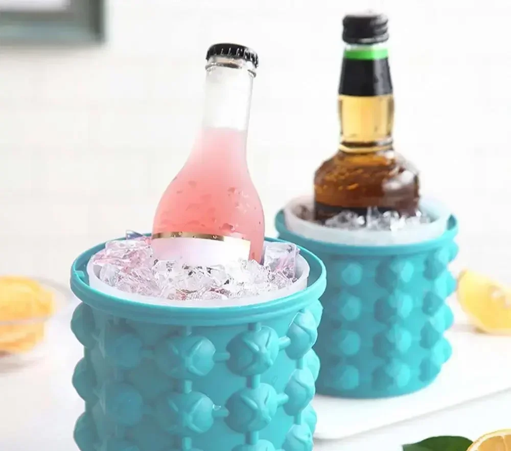 1000ml Silicone Ice  Cube Maker With Lid Ice Bucket Ice Mold Space Saving Champagne Wine Beer Bucket  For Kitchen Party Barware