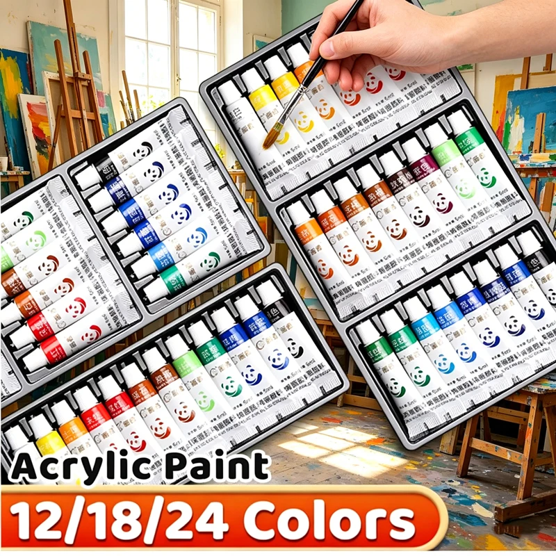 Juego de Pintura Acrílica de 12/24/36 Colores, 5ml/12ml, Resistente al Agua, Portátil, Pigmentos Ricos para Manualidades, Dibujo, Pintura, Lienzo, Roca