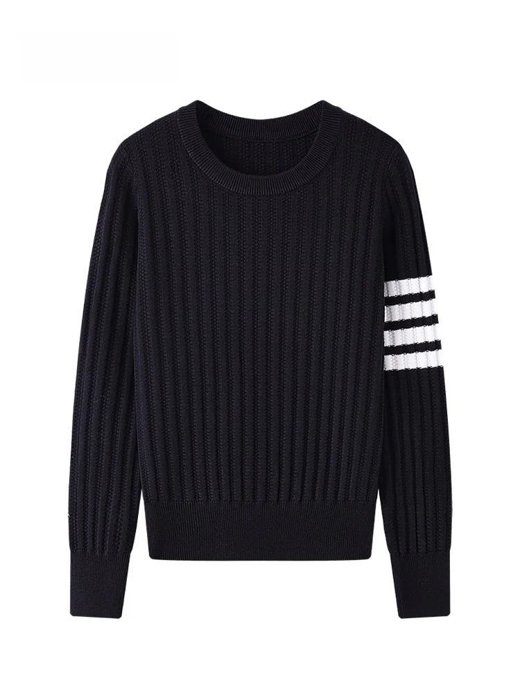 

JZZDEMM Женская трикотажная основа irt Crew Ne Long Sve Slim Fit Vintage Sle с вертикальной текстурой и завязкой на талии с четырьмя полосками