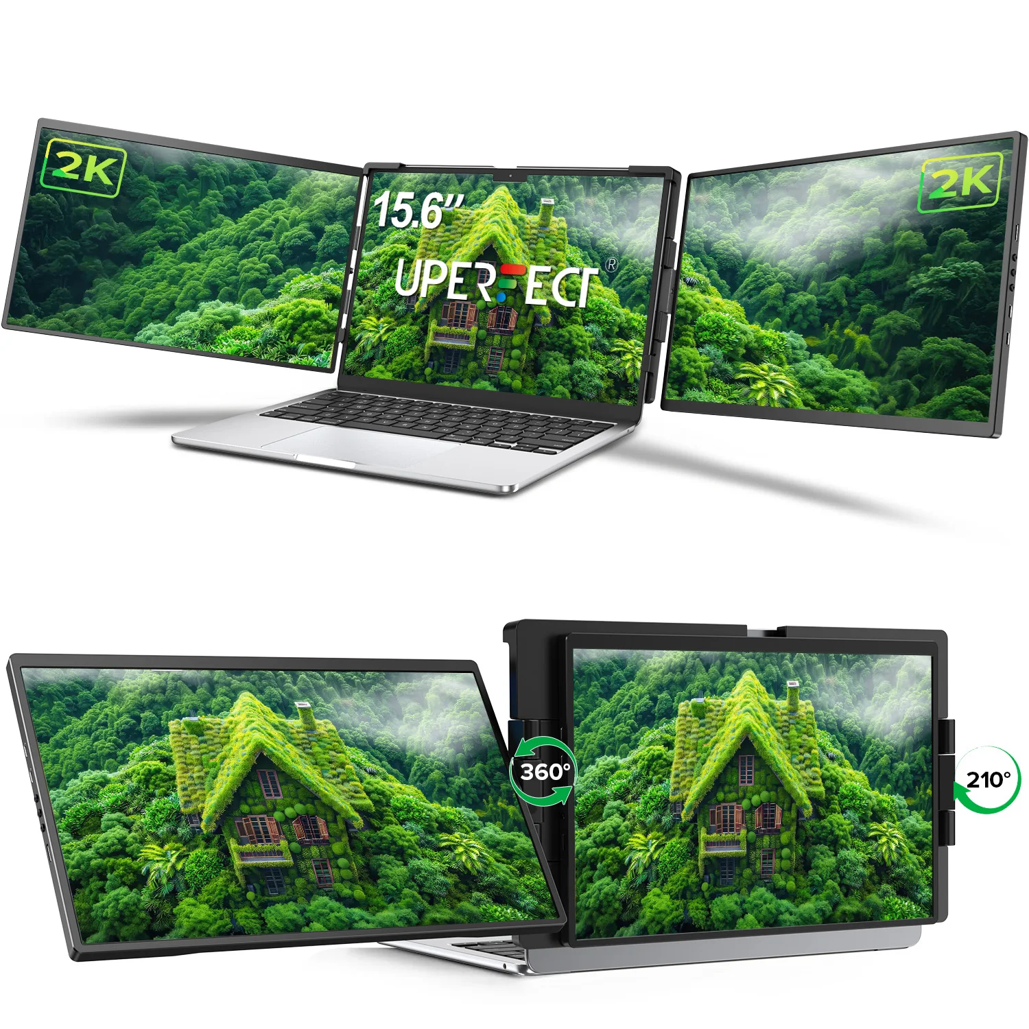

UPERFECT 14" тройной портативный монитор для ноутбука 1400P IPS удлинитель экрана Type-C USB для ПК-переключателя Mac ноутбука до 17,3"