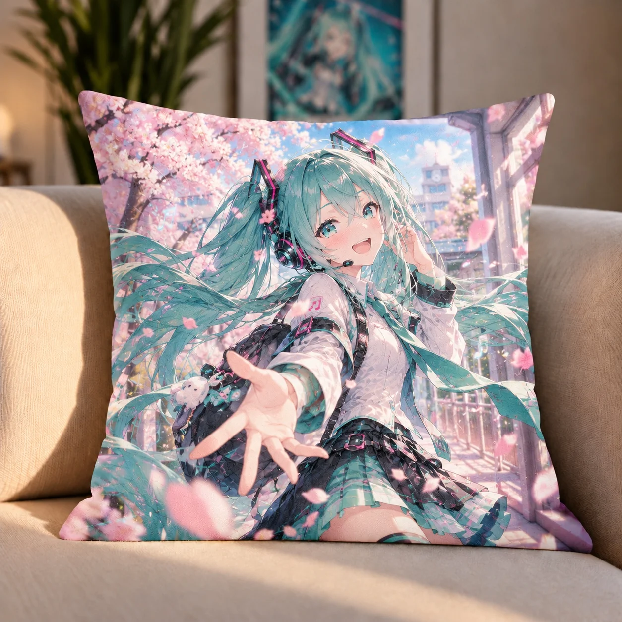 Hatsune Miku Neon Concert Pillow Cover Anime Vocaloid Throw Pillow Case Kawaii Gaming Room Decor Gift for Fans
