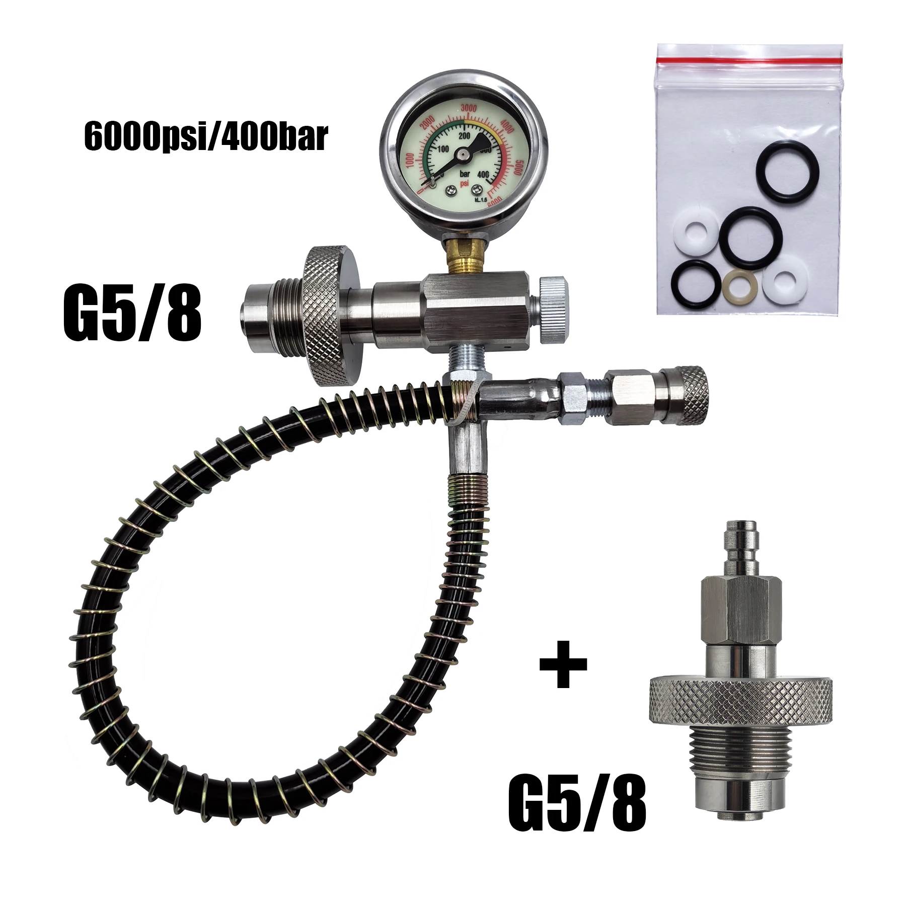 hpa mergulho hp estacao de enchimento com g5 conector adaptador de carregamento mangueira do cilindro de aco inoxidavel 6000psi 400bar medidor 01