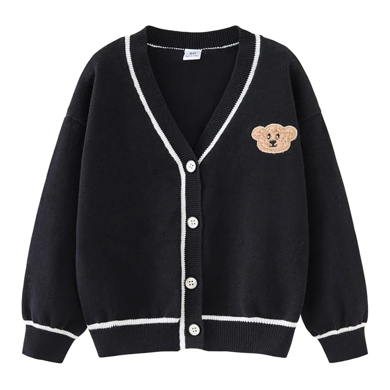 1-10yrs Boys Cardigan Black V-neck Buttons Girl's Jacket Cotton Child Coat 1 2 3 4 5 6 7 8 9 10 Years Old Kids Clothes 241453