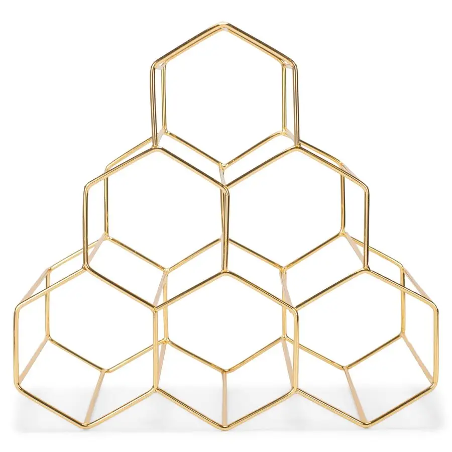 

amp Jules Honeycomb Gold Tone Iron Metal Tabletop Wine Rack Perfect for Kitchen Countertop, Pantry or Cabinets Display or Stora