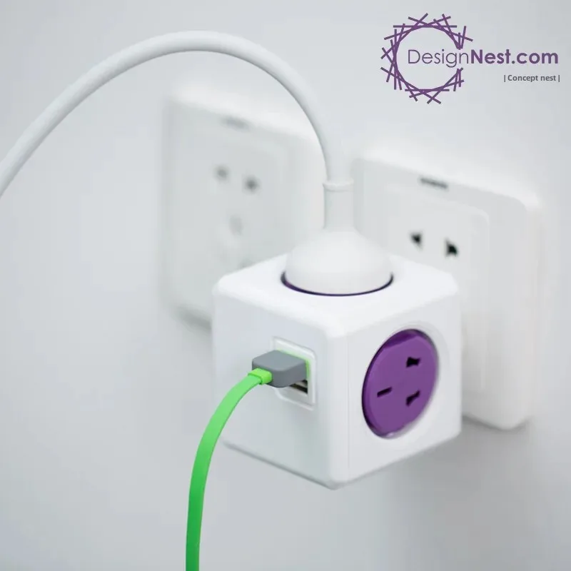 AeLeLe PowerCube Second Generation Cube-Shaped Travel Office Home USB Plug Wall Plug Landing Light Purple USB Version