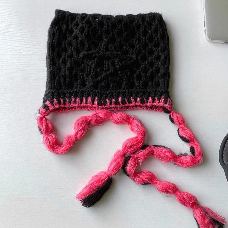 New Niche Stars Hand-woven Cat Ears Knitted Cap Women Autumn and Winter Y2k Fashion Personality Lace-up Cover Beanie Hat Bonnet