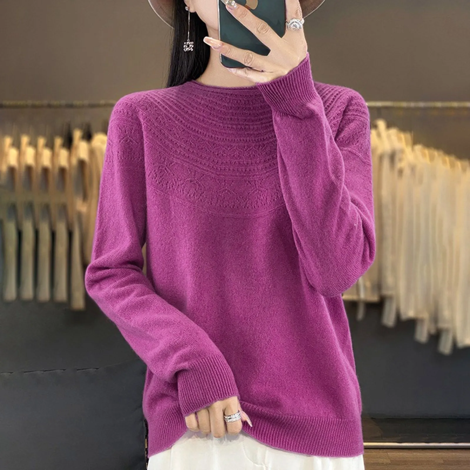 Women's First-Line Ready-To-Wear Cashmere Sweater 2024 Lady Loose Knitting Autumn Winter Western Style Solid Color Sweaters