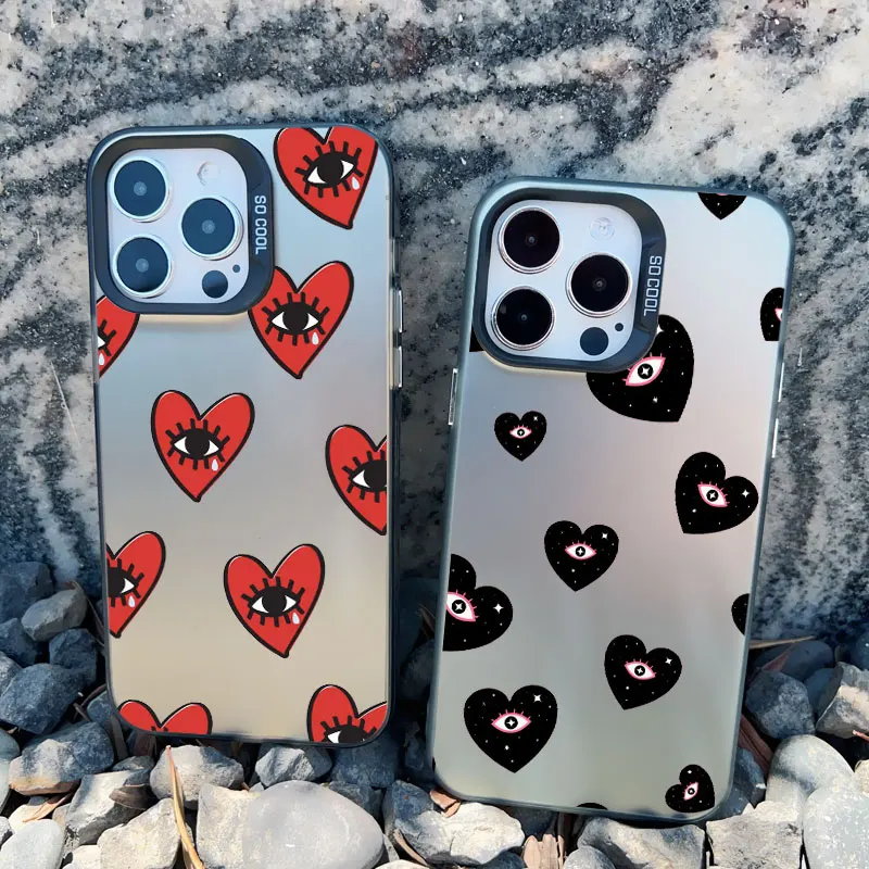 Fashion Lucky Love Heart Evil Eye Print Phone Case for IPhone 15 14 Plus 11 12 13 14 15 Pro Max 13 Mini Luxury Laser Cover Funda