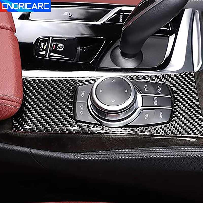 Car Styling Center Console Multimedia Knob Panel Decoration Cover Trim For BMW 5 Series G30 2018-2023 Carbon Fiber Interior