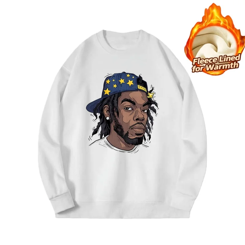 Round Neck Long Sleeves Top in Print Series, 100% Cotton with Fleece Lining for Extra Warmth, Casual & Warm