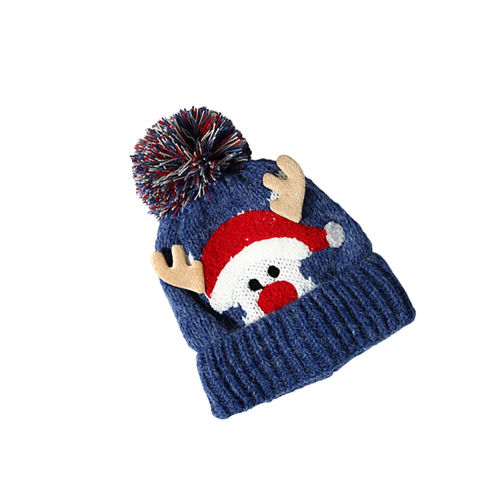 Adorable Baby Cartoon Hat Warm Kids Christmas Antler Woolen Caps for Kids Boys Girls 2-4 Years Old (Blue Free Size)