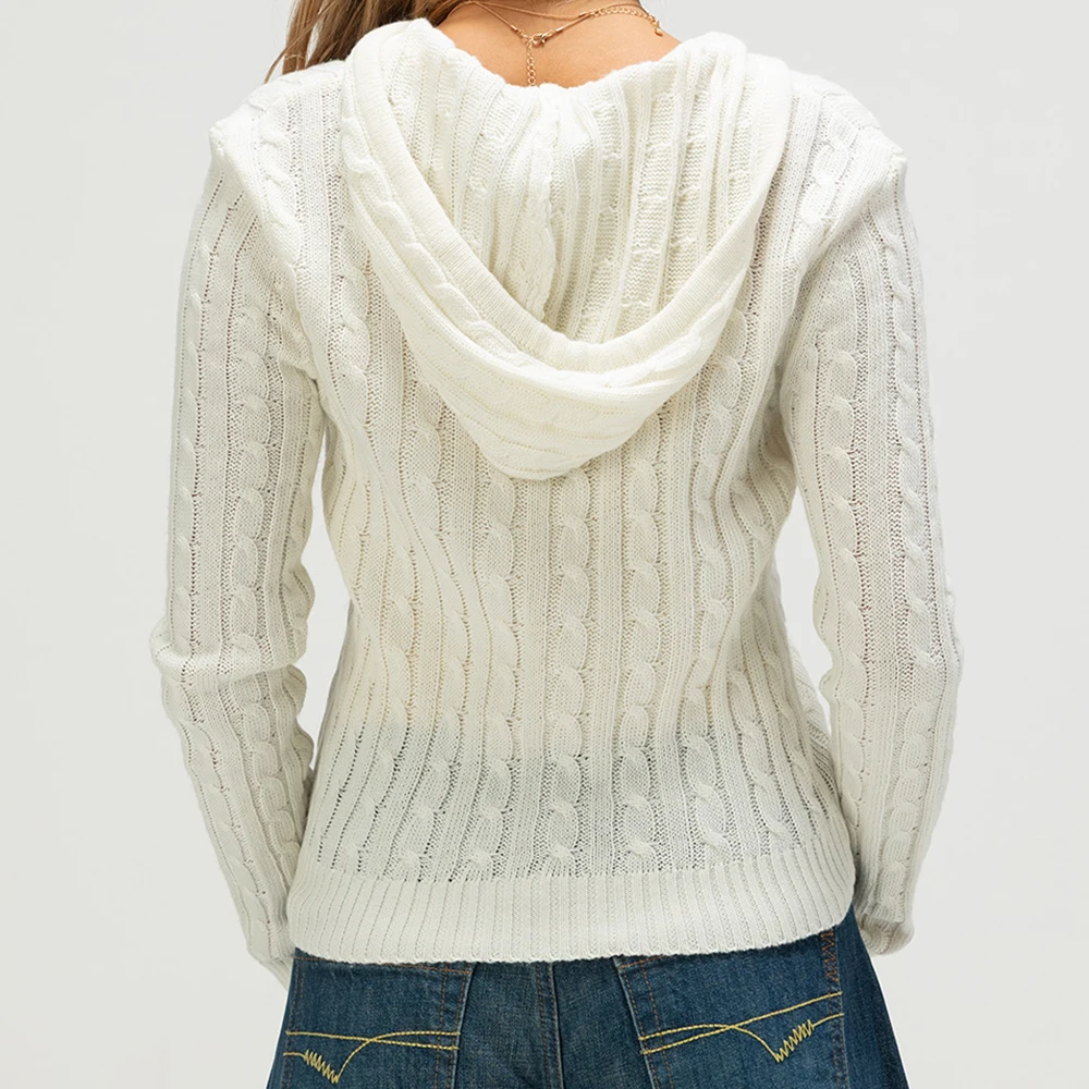 女性春秋ジップアップパーカーカーディガン Y2k ヴィンテージ長袖ニットセーター 90 年代ニットウェアコートジャケットストリートウェア