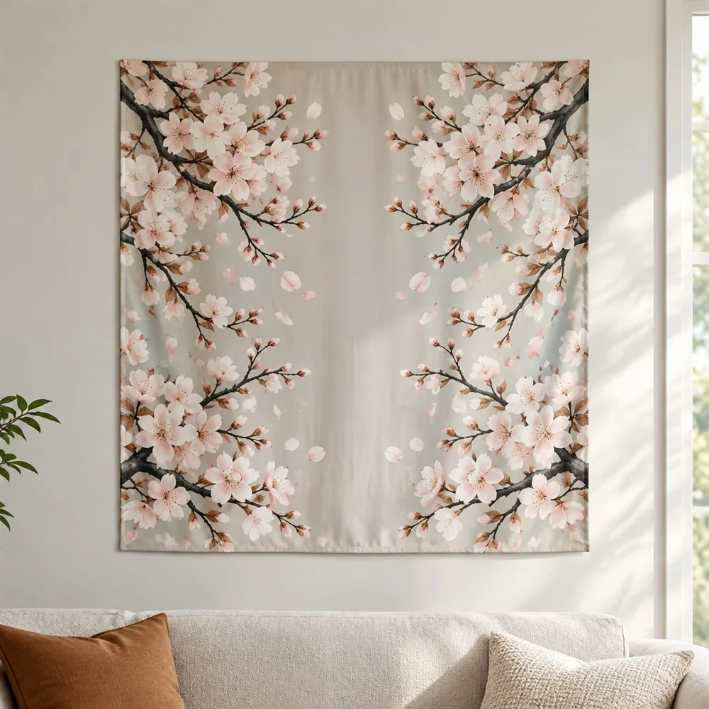 VIKAMA Cherry Blossom Tapestry Wall Hanging, HD Print Wall Art, Japanese Sakura Decor for Bedroom Living Room Study Entryway