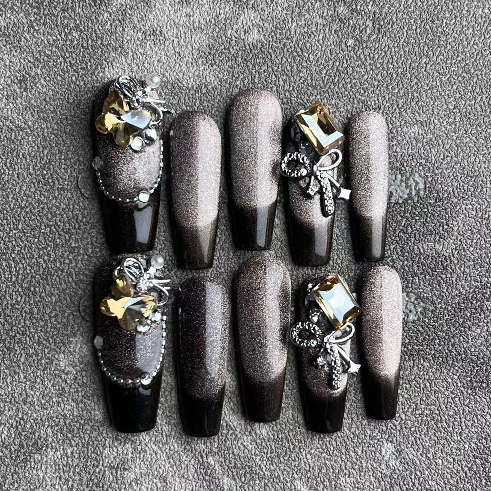 s Press on Nails with Rhinestone Chip-Proof Smudge-Proof Fake Nails for Shopping Traveling Dating