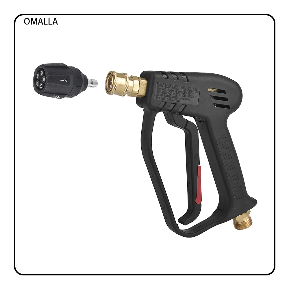 OMALLA Pistolet nettoyeur haute pression courte 1/4" connecteur rapide + buse cinq en un en forme d'éventail