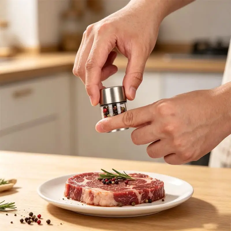 1/2pcs Stainless Steel Pepper Grinder Manual Mill Kitchen Essential With Glass Jar Spice Salt Container Kitchen Grinding Gadget