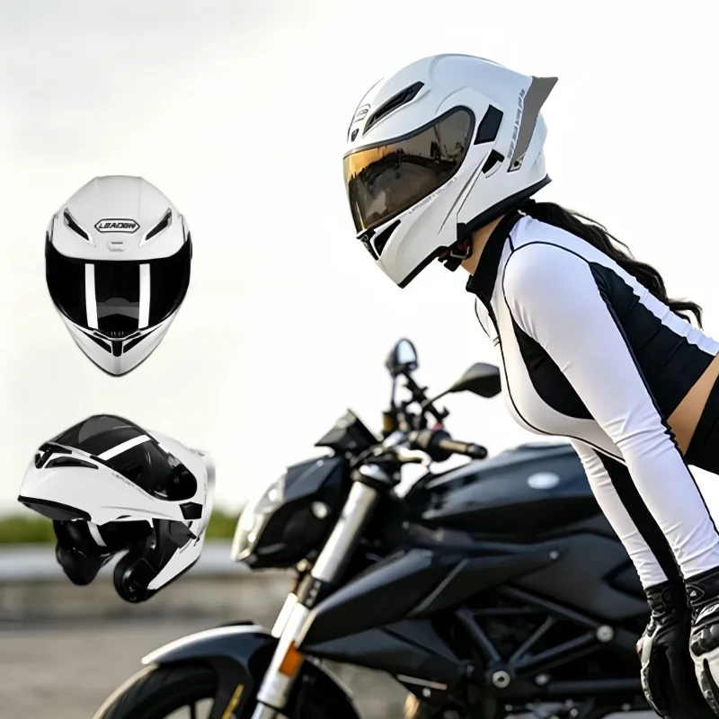 Motorcycle Modular Flip-up Helmet R1, Ultra Light Racing Style Built-in Bluetooth Four Seasons Helmet for Men & Women