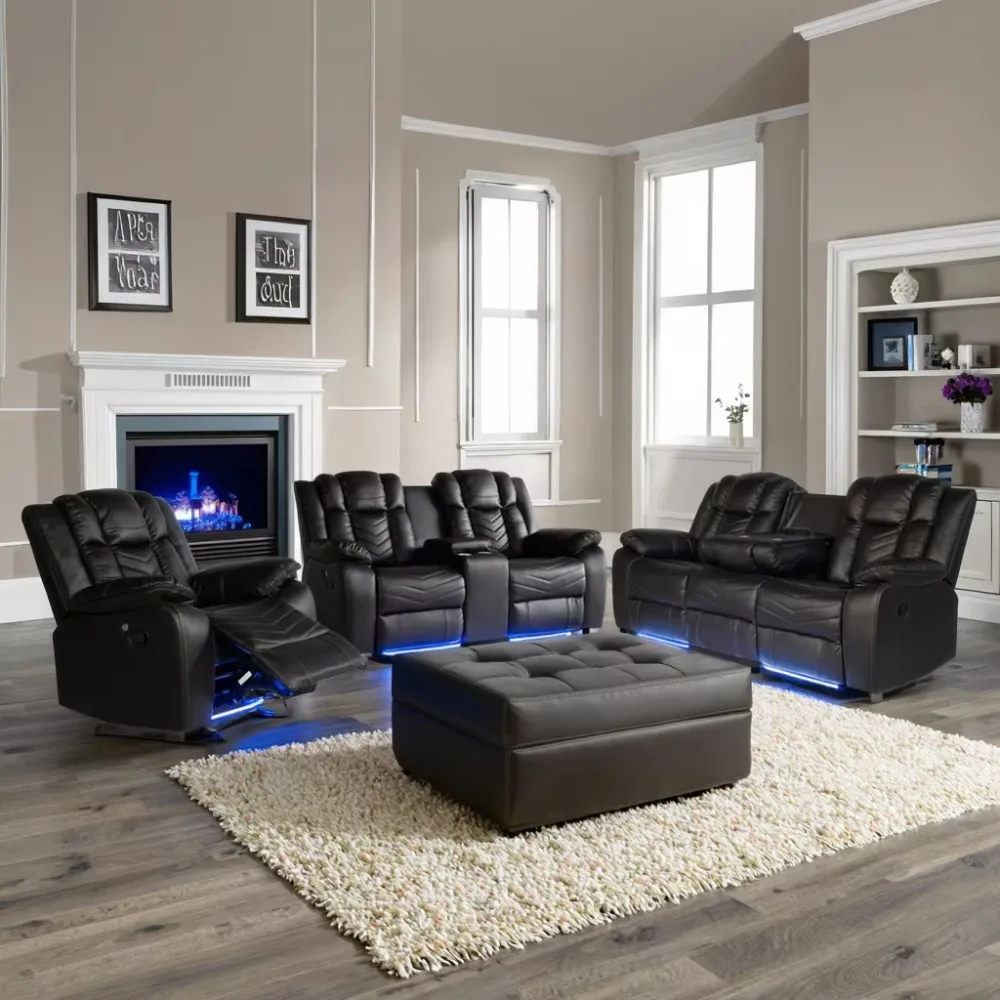 Electric Recliner  Chair Combination Leather Cover Cinema Living Room Sofa Power Supply USB Luminous