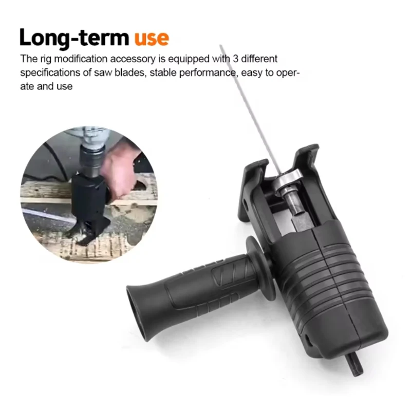 

Portable Reciprocating Electric Saw Adapter Electric Drill Modified Tool Attachment with 3 Saw Blades for Wood Metal Cutting