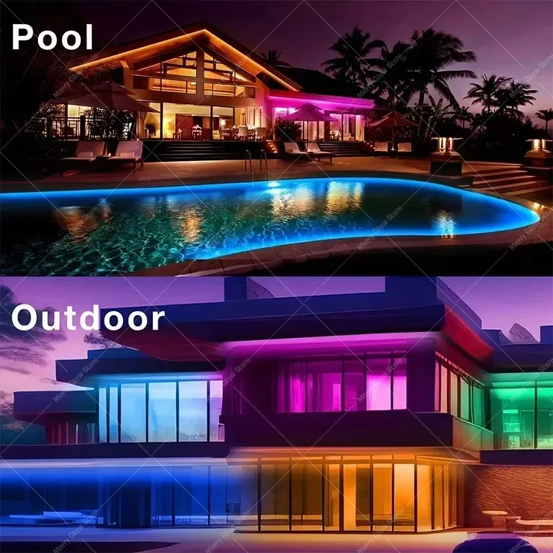 Luces de neón LED RGB de 15M, Control remoto por aplicación inteligente, cuerda que cambia de Color con sincronización de música impermeable para juegos de dormitorio y sala de estar