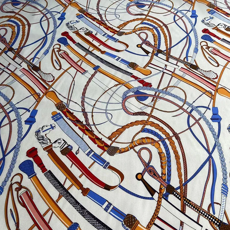 114CM Wide 16mm Chains Printed Silk Crepe de Chine Fabric for DIY Sewing Summer Comfortable White Pants Dress Pajamas C001-77