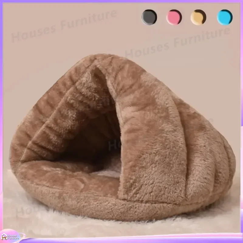 Triangle Cat Bed House for Small Cats Dogs Winter Warm Plush Pet Kennel Mat Thickened Sleeping Bag Cozy Indoor Pet Supplies