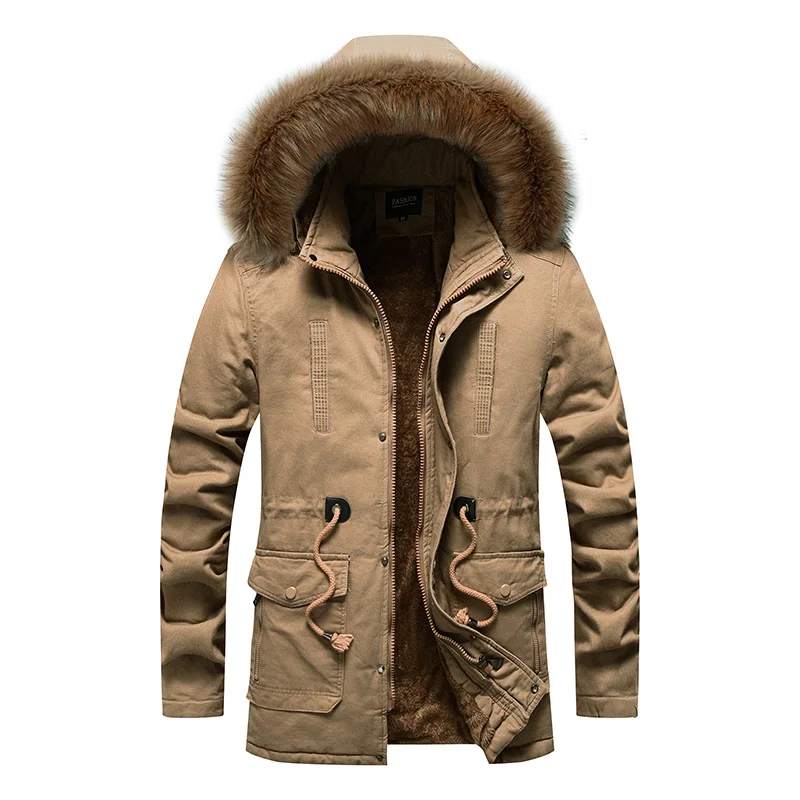 

Male Hooded Parkas Men Warm Windproof Thick Coat Mens Outerwear Coat Casual Cotton Padded Jacket Winter Fleece Parkas