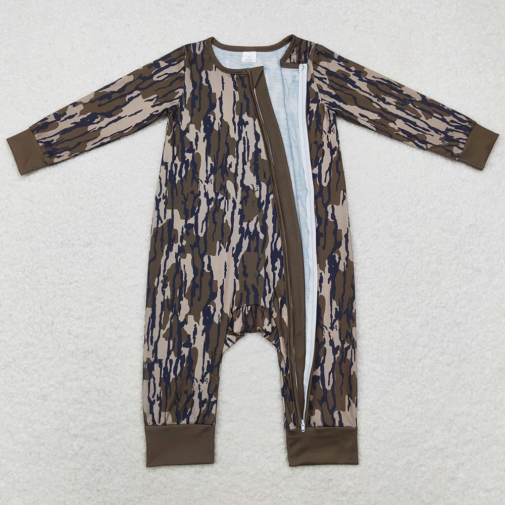 Boutique Baby Infant Boys Rompers Fall Camo Long Sleeve Zip Rompers Fashion Toddler Boys Bamboo Rompers Wholesale Kids Clothing