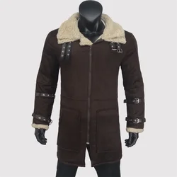 Jackets Men Winter Warm Long Fleece Coat Zipper Belt Decoration Biker Coat Street Outdoor Wear Double-Layer S-5XL