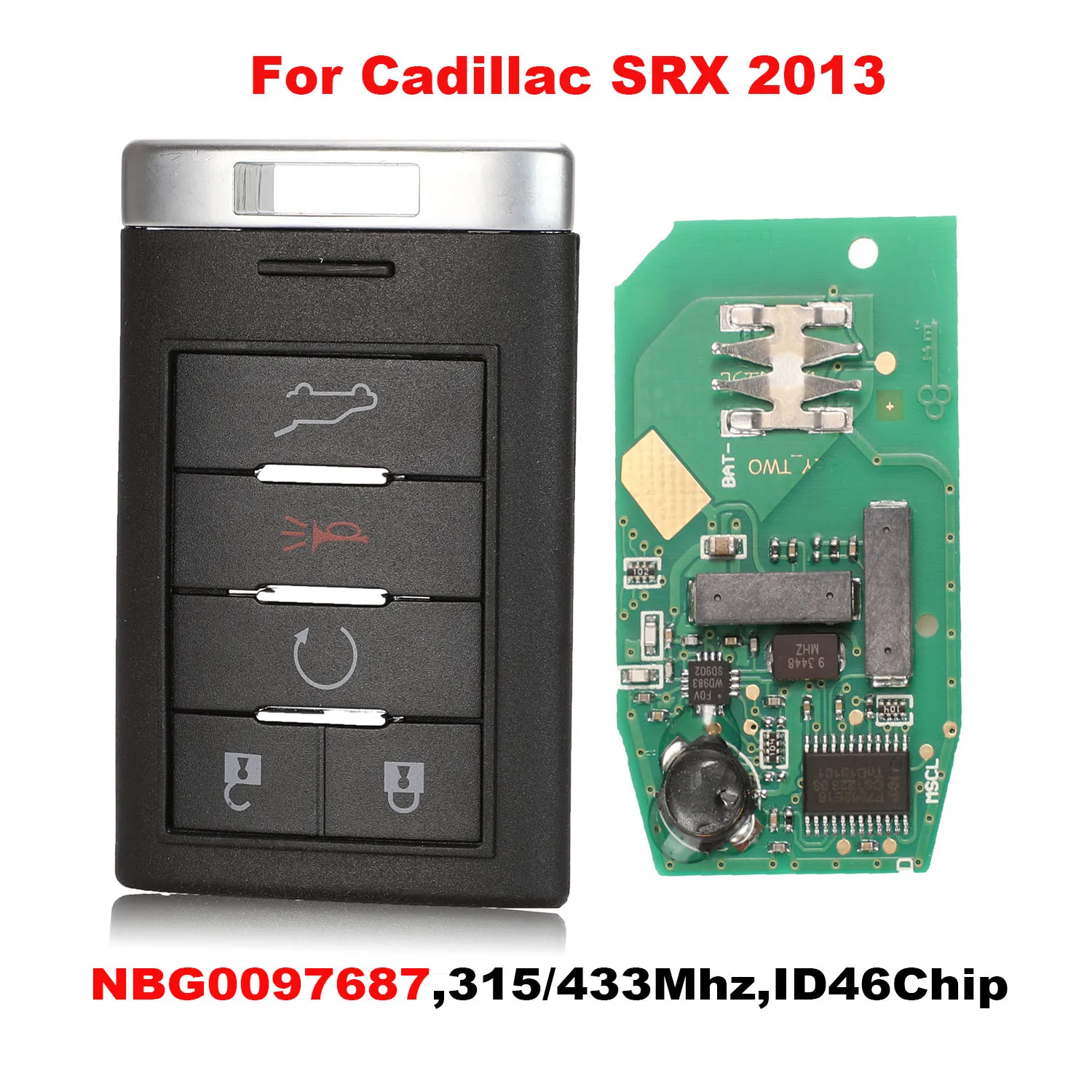 

jingyuqin Entry Fob 315/433Mhz NBG0097687 For Cadillac SRX CTS CTS CTS Coupe 2013 ID46 Chip Remote Car Key