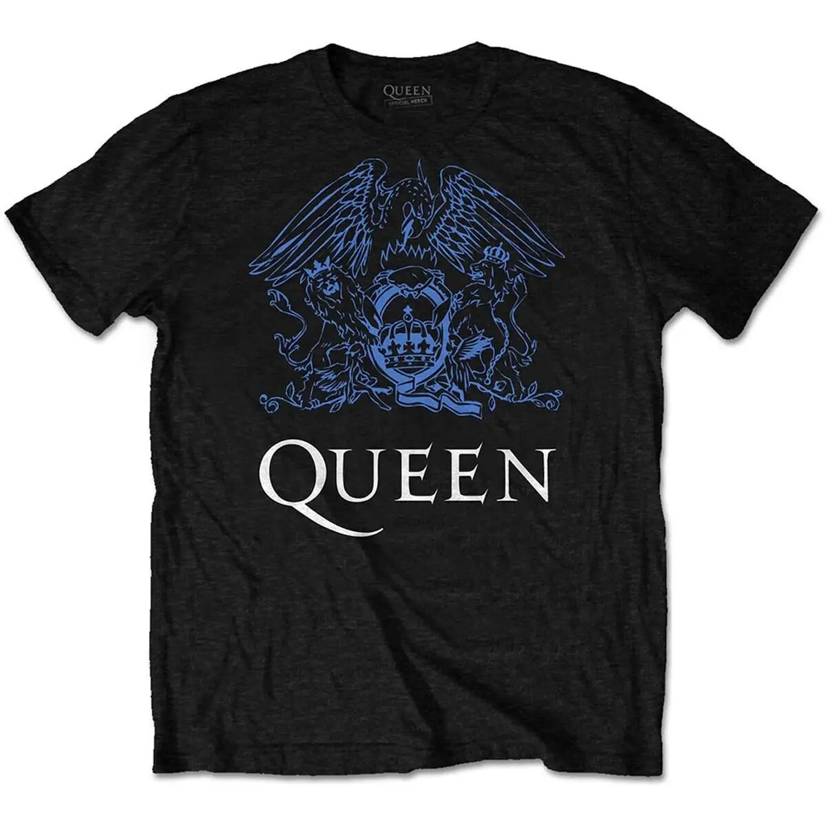 Queen Freddie Mercury Blue Crest On Black Official T Shirt Mens