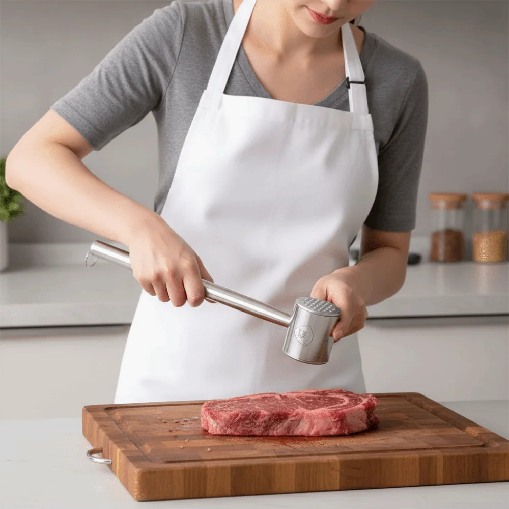 Stainless Steel Dual-head Use Meat Tenderizer Rust-proof Hanging Meat Knocker Professional Corrosion-resistant Meat Mallet Beef