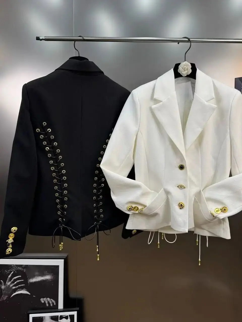 

Women Spring Solid Slimming Jackets Buttons Lace UP V Neck Coat Night Club Birthday Irregular Fashion Female Clothes