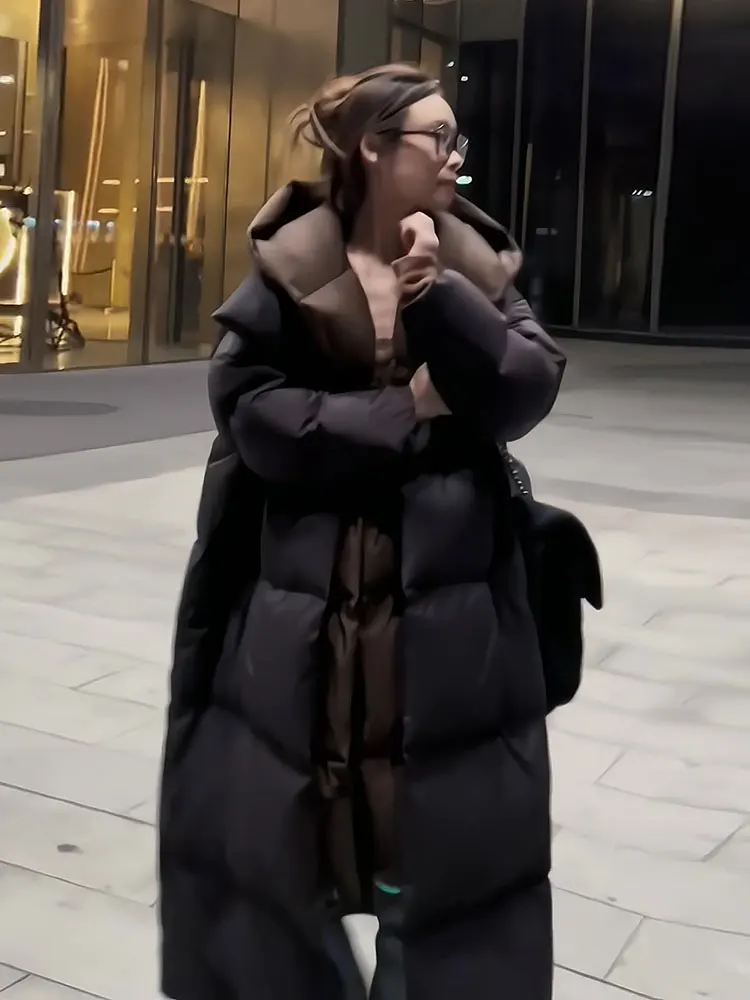 موضة رقيق الأبيض بطة أسفل سترة مقنعين الإناث موضة وهمية قطعتين سترات المرأة الشتاء سمك دافئ طويل معطف منتفخ #4