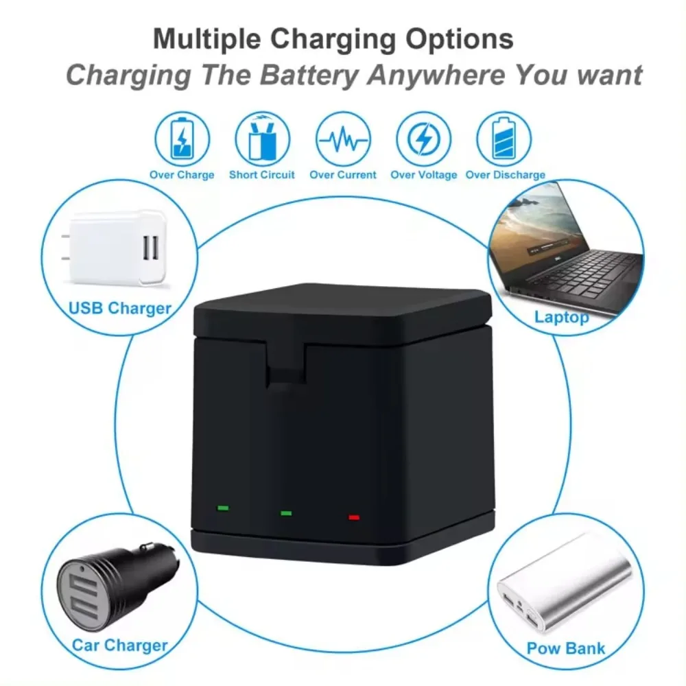 1220mAh Rechargeable Battery for Gopro Hero 8 7 6 5 and Triple Charger for Gopro Hero Action Sports Video Camera Accessories
