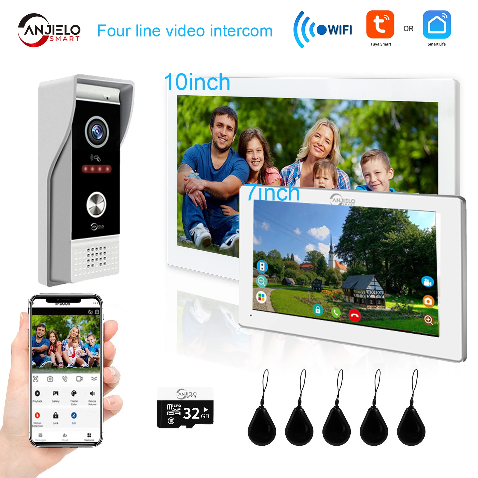 

NEW TUYA 7/10 Inch WiFi 1080P Four wire system Video Intercom Smart Home APP Wireless Video DoorPhone RFID Access Control System