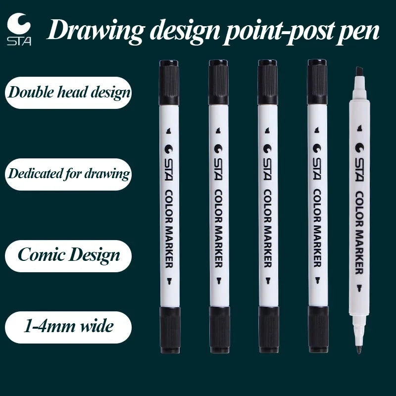 STA Double Headed Ink Marker Pen Sketching Markers for Lettering Manga Graffiti Skvier Art Drawing Design Stationery Non Toxic