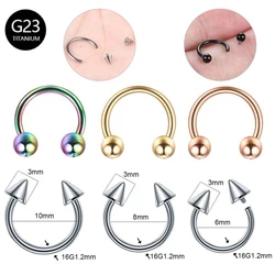 1PC Titanium Nose Piercing Hoop Septum Earrings Internal Thread 16G Circular Barbell Horseshoe Ring Tragus Helix Pircing Jewelry