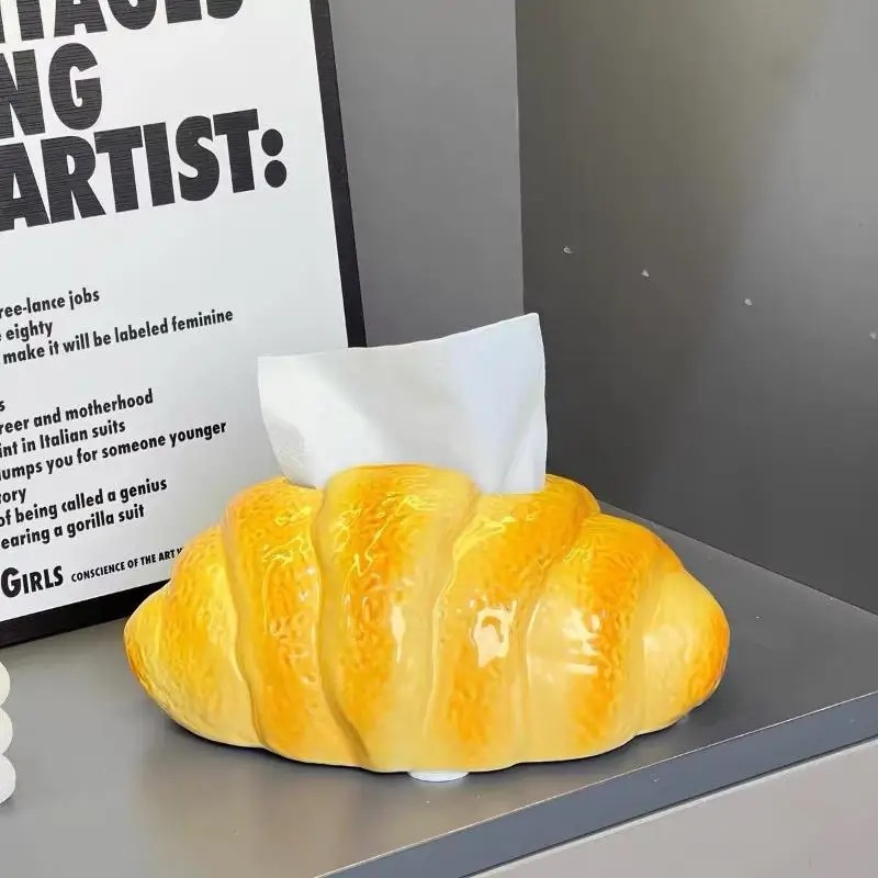 Croissant Shaped Tissue Box Cute Bread Napkin Holder Decorative Tissue Container For Home Kitchen Coffee Table Desktop Decor