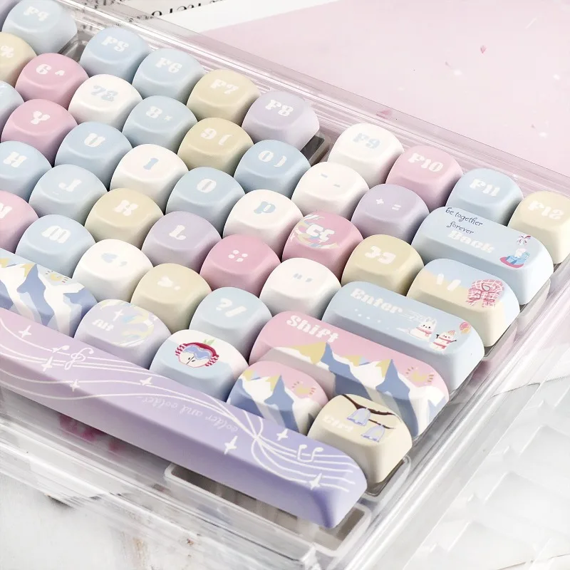 Cute Early Winter Theme Keycaps Set Custom PBT Sublimation MOA Profile Keyboard Cap 131keys for Mechanical Keyboard Accessories