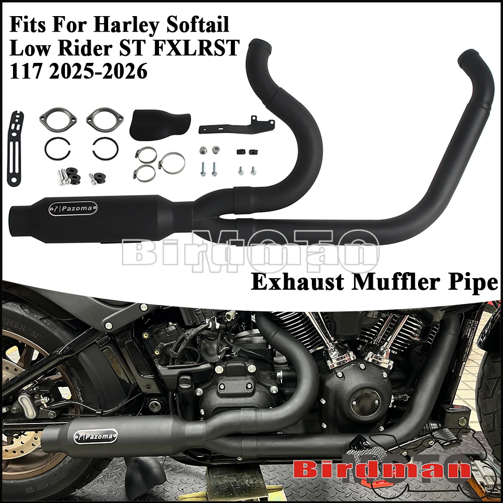For Harley Softail Low Rider ST FXLRST 117 2025-2026 Motorcycle Big Bore Stepped Head 2 Into 1 Full Exhaust Muffler Pipe System