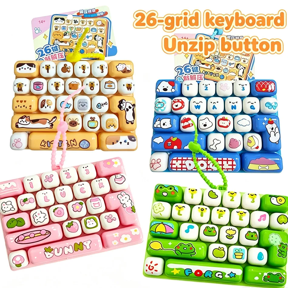 Candy Color 26Grid Keycap Clicker Anti Stress Fidget Keyboard Keychain Decompression Button Cartoon Hand Relax Party Favor